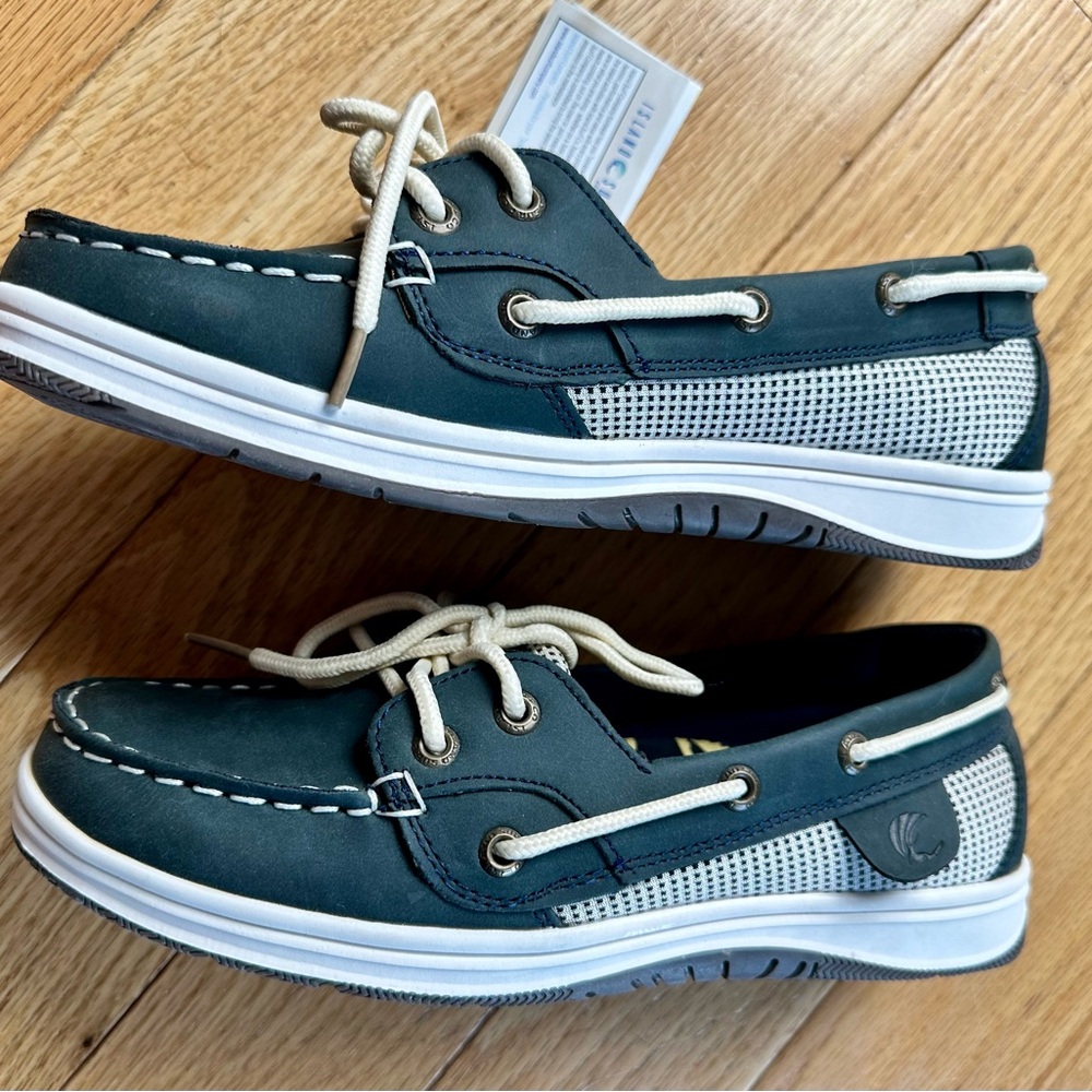 Blue and White Loafers with Moccasin Toe and Rubber Soles